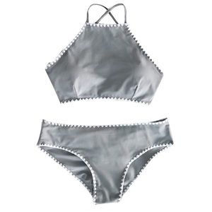 Cupshe Grey White Bikini Set